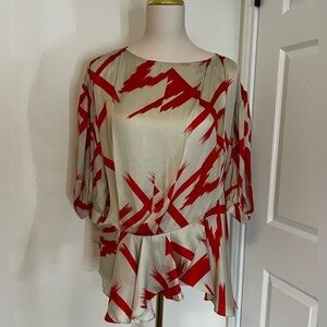 Preen by Thornton Bregazzi Chic Red Orange  and Cream Patterned Blouse Size 6/8